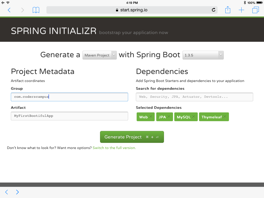 spring boot initializr